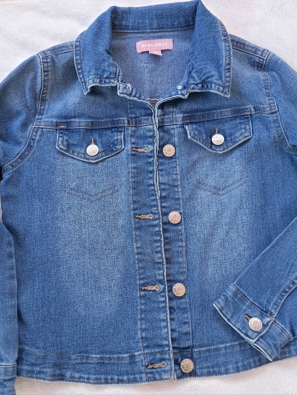 BCBG Girls Denim Jacket Medium Wash Size M 10/12 Classic Jean Jacket